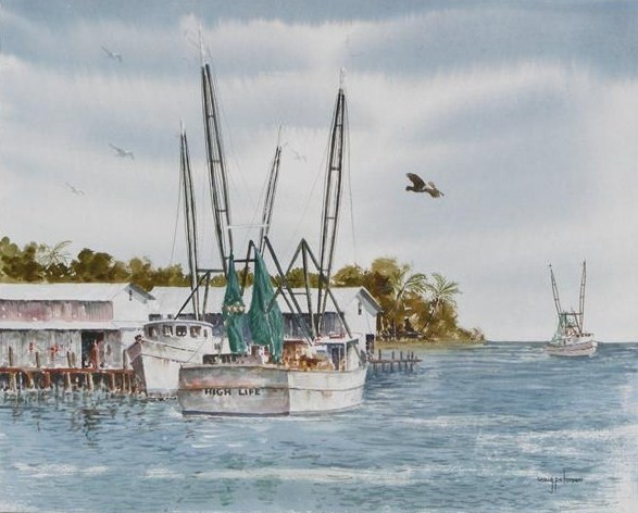 Living the High Life shrimp boat off Ft. Myres Beach  - Original painting